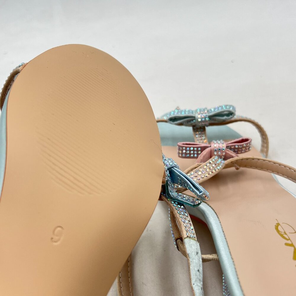 XYD Light Blue Multi Gladiator Rhinestone Crystals Block Heels Open Toe Sandals - Picture 6 of 8